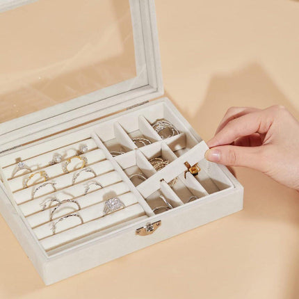 Jewelry Box - Jewelry Box with Glass Lid and Lock - 9 Compartment Jewelry Organizer - Suitable for storing earrings, bracelets and women's jewelry..