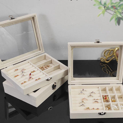 Jewelry Box - Jewelry Box with Glass Lid and Lock - 9 Compartment Jewelry Organizer - Suitable for storing earrings, bracelets and women's jewelry..