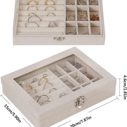 Jewelry Box - Jewelry Box with Glass Lid and Lock - 9 Compartment Jewelry Organizer - Suitable for storing earrings, bracelets and women's jewelry..