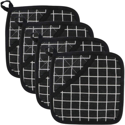 Potholders - Cotton Potholders - Fabric Mitts - Heat Resistant Placemats - Square Potholders - with Pockets - Set of 4 for Cooking and Baking in the Kitchen - Black and White.