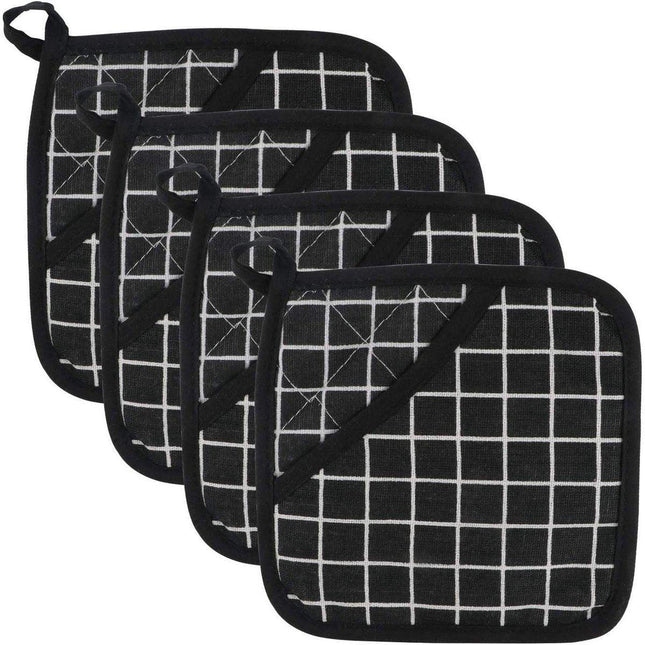 Potholders - Cotton Potholders - Fabric Mitts - Heat Resistant Placemats - Square Potholders - with Pockets - Set of 4 for Cooking and Baking in the Kitchen - Black and White.