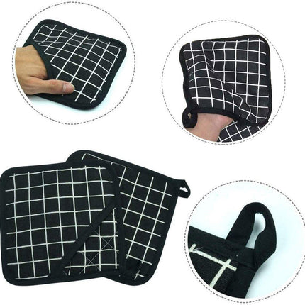 Potholders - Cotton Potholders - Fabric Mitts - Heat Resistant Placemats - Square Potholders - with Pockets - Set of 4 for Cooking and Baking in the Kitchen - Black and White.