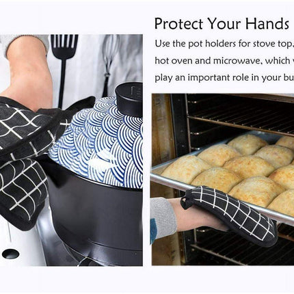 Potholders - Cotton Potholders - Fabric Mitts - Heat Resistant Placemats - Square Potholders - with Pockets - Set of 4 for Cooking and Baking in the Kitchen - Black and White.