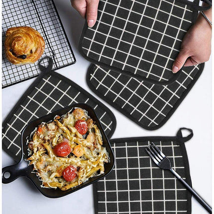 Potholders - Cotton Potholders - Fabric Mitts - Heat Resistant Placemats - Square Potholders - with Pockets - Set of 4 for Cooking and Baking in the Kitchen - Black and White.