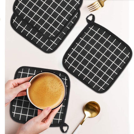 Potholders - Cotton Potholders - Fabric Mitts - Heat Resistant Placemats - Square Potholders - with Pockets - Set of 4 for Cooking and Baking in the Kitchen - Black and White.