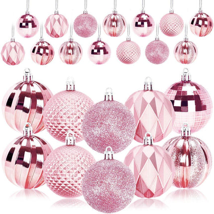 Christmas Baubles - Pack of 24 - Large Size, 6cm Diameter - Unbreakable Plastic - Christmas Tree Decoration - Various Christmas Bauble Decorations Suitable for Weddings, Mother's Day Party Decorations (Pink).