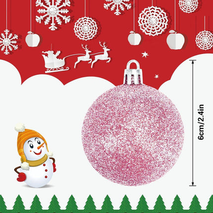 Christmas Baubles - Pack of 24 - Large Size, 6cm Diameter - Unbreakable Plastic - Christmas Tree Decoration - Various Christmas Bauble Decorations Suitable for Weddings, Mother's Day Party Decorations (Pink).