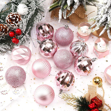 Christmas Baubles - Pack of 24 - Large Size, 6cm Diameter - Unbreakable Plastic - Christmas Tree Decoration - Various Christmas Bauble Decorations Suitable for Weddings, Mother's Day Party Decorations (Pink).
