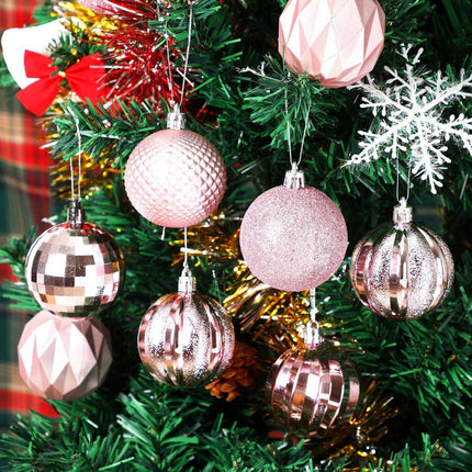 Christmas Baubles - Pack of 24 - Large Size, 6cm Diameter - Unbreakable Plastic - Christmas Tree Decoration - Various Christmas Bauble Decorations Suitable for Weddings, Mother's Day Party Decorations (Pink).