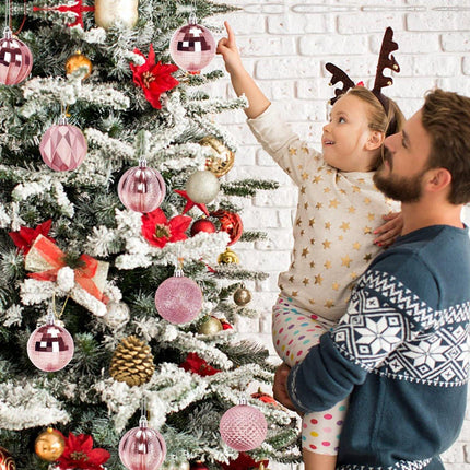Christmas Baubles - Pack of 24 - Large Size, 6cm Diameter - Unbreakable Plastic - Christmas Tree Decoration - Various Christmas Bauble Decorations Suitable for Weddings, Mother's Day Party Decorations (Pink).