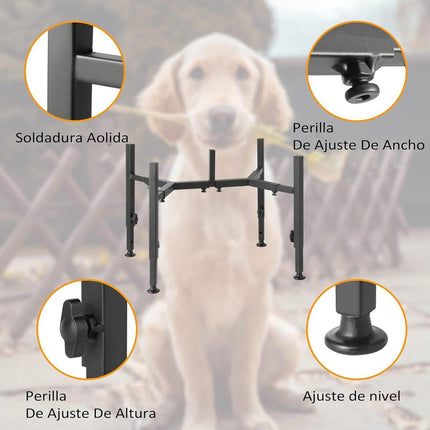 Dog Food Bowl Holder - Metal Food Bowl Holder - Adjustable Dog Food Bowl Holder - Double Food Bowl Holder - Suitable for Large, Medium, and Small Dogs - Black (Dog Food Bowl Not Included).