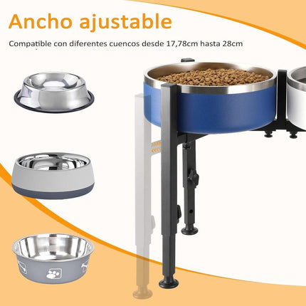 Dog Food Bowl Holder - Metal Food Bowl Holder - Adjustable Dog Food Bowl Holder - Double Food Bowl Holder - Suitable for Large, Medium, and Small Dogs - Black (Dog Food Bowl Not Included).