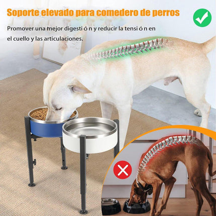 Dog Food Bowl Holder - Metal Food Bowl Holder - Adjustable Dog Food Bowl Holder - Double Food Bowl Holder - Suitable for Large, Medium, and Small Dogs - Black (Dog Food Bowl Not Included).