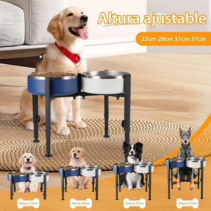 Dog Food Bowl Holder - Metal Food Bowl Holder - Adjustable Dog Food Bowl Holder - Double Food Bowl Holder - Suitable for Large, Medium, and Small Dogs - Black (Dog Food Bowl Not Included).
