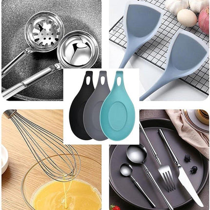Kitchen Utensils - Set of 3 - Spoon Holder - Spoon Mat - Kitchen Storage Rack - Kitchen Accessories - Made of Silicone - Suitable for wooden, silicone and metal teaspoons, etc..