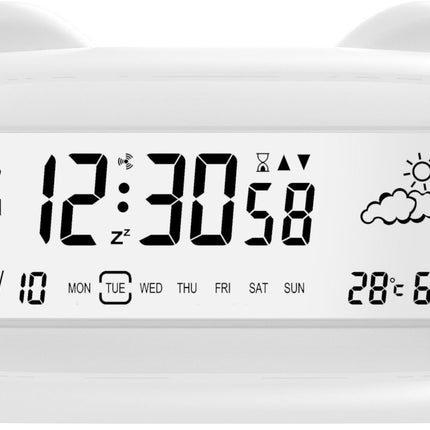 Alarm Clock - Digital Alarm Clock - Digital Clock - Smart Alarm Clock - Electronic Calendar - Cat-shaped Alarm Clock with Light - Real-time Temperature and Humidity Monitoring - Weather Display - Large Night Light Screen - USB Charging（White）