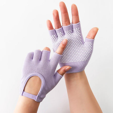 Gloves - Sports Gloves - Yoga Gloves - Fingerless Gloves - Non-slip Gloves - Unisex - Suitable for Gym and Home Workouts (Purple).