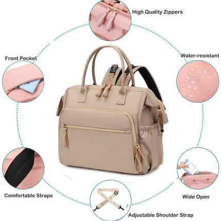 Convertible Diaper Bag - Wide Opening - 14 Pockets - Stylish - Baby Changing Bag - with Stroller Buckle - Diaper Bag - Waterproof (Off-White).