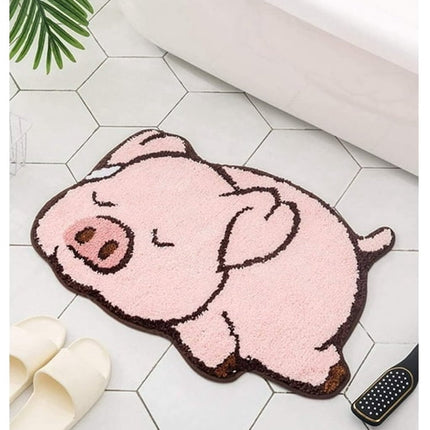 Thick and soft pink bath mat with pig motif - bath mat - bathroom showroom - non-slip bath mat - play mat - home decoration - indoor mat (sleeping pig).
