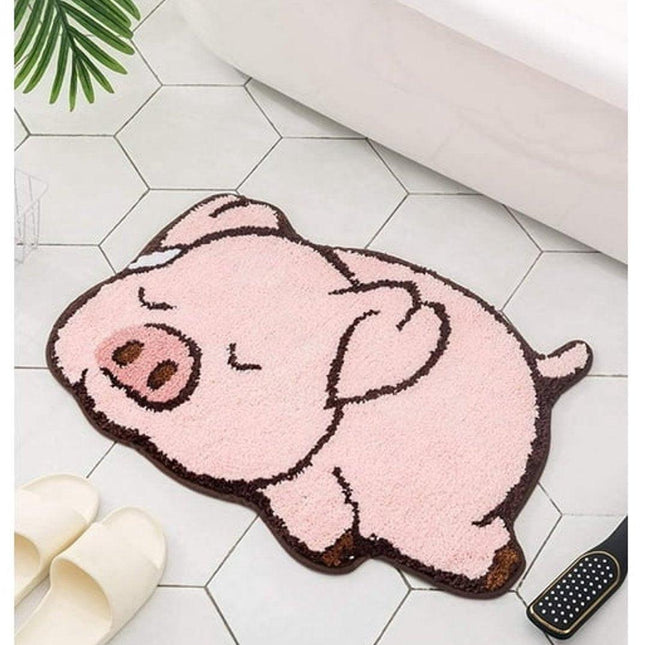 Thick and soft pink bath mat with pig motif - bath mat - bathroom showroom - non-slip bath mat - play mat - home decoration - indoor mat (sleeping pig).