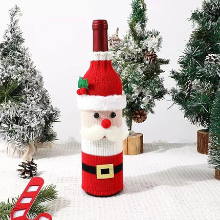 Wine Bottle Cover - Christmas Wine Bottle Cover - Hand-Knitted Cartoon Decorated Bottle Cover - Christmas Gifts for Adults - Perfect for Holiday Party Decorations (3-Piece Set).