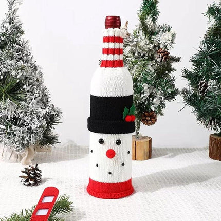 Wine Bottle Cover - Christmas Wine Bottle Cover - Hand-Knitted Cartoon Decorated Bottle Cover - Christmas Gifts for Adults - Perfect for Holiday Party Decorations (3-Piece Set).