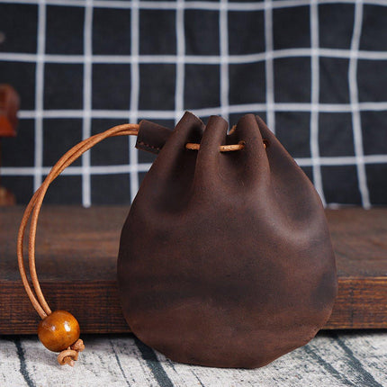 Drawstring Wallet - Leather Drawstring Wallet - Small Organizer for Headphones, Jewelry, and Candy - Coconut Brown.
