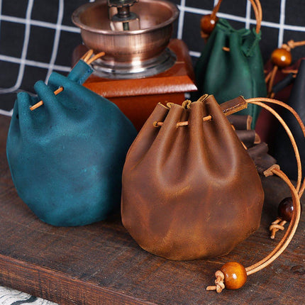 Drawstring Wallet - Leather Drawstring Wallet - Small Organizer for Headphones, Jewelry, and Candy - Coconut Brown.