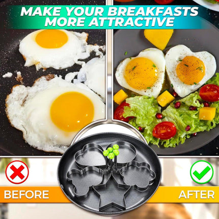 Stainless Steel Egg Baking Mold - 5 Pieces - Egg Baking Mold - Kitchen Utensils - DIY Model Egg Baking Mold - 5 Piece Creative Breakfast Set - Circle, Heart, Flower, Five-Pointed Star and Mickey Mouse Shapes.
