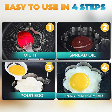 Stainless Steel Egg Baking Mold - 5 Pieces - Egg Baking Mold - Kitchen Utensils - DIY Model Egg Baking Mold - 5 Piece Creative Breakfast Set - Circle, Heart, Flower, Five-Pointed Star and Mickey Mouse Shapes.
