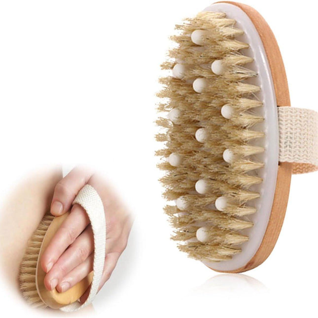 Bath Brush - Body Brush - Natural Bristles - Massage Brush - Shower Brush - Exfoliating Brush - Sauna Brush - Improves Blood Circulation - Lymphatic Function - Removes Dead Skin Cells.