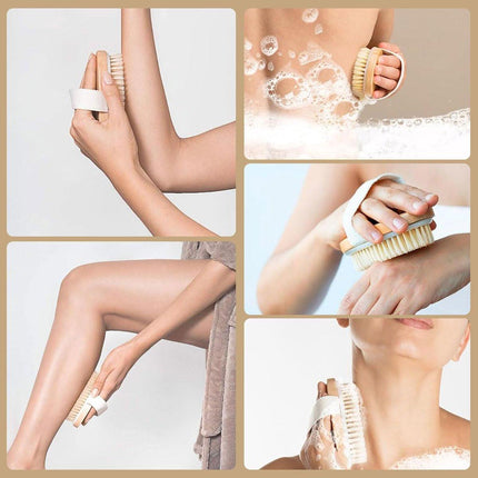 Bath Brush - Body Brush - Natural Bristles - Massage Brush - Shower Brush - Exfoliating Brush - Sauna Brush - Improves Blood Circulation - Lymphatic Function - Removes Dead Skin Cells.