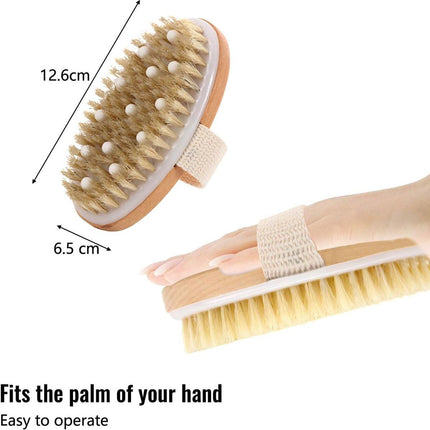 Bath Brush - Body Brush - Natural Bristles - Massage Brush - Shower Brush - Exfoliating Brush - Sauna Brush - Improves Blood Circulation - Lymphatic Function - Removes Dead Skin Cells.