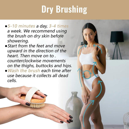 Bath Brush - Body Brush - Natural Bristles - Massage Brush - Shower Brush - Exfoliating Brush - Sauna Brush - Improves Blood Circulation - Lymphatic Function - Removes Dead Skin Cells.