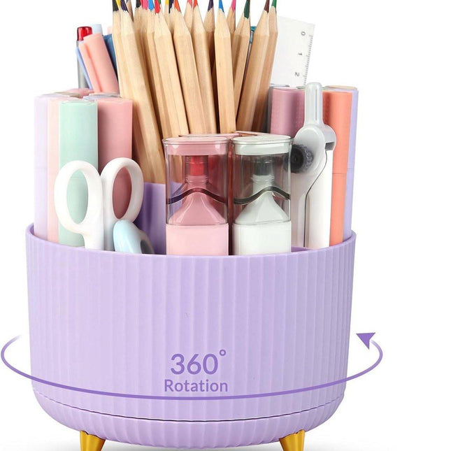 Storage Box - Rotating purple organizer for pens and art supplies - Storage box with compartments - Rotatable - Suitable for offices, schools and homes.
