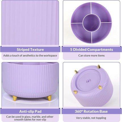 Storage Box - Rotating purple organizer for pens and art supplies - Storage box with compartments - Rotatable - Suitable for offices, schools and homes.