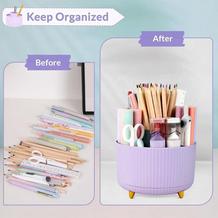 Storage Box - Rotating purple organizer for pens and art supplies - Storage box with compartments - Rotatable - Suitable for offices, schools and homes.