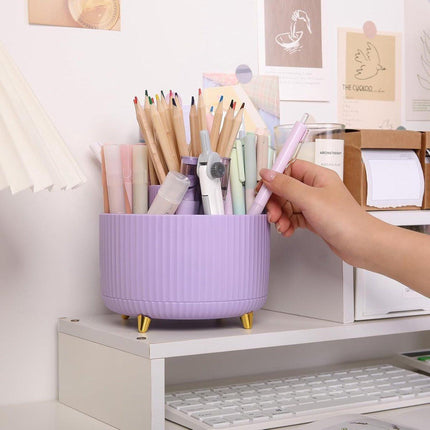 Storage Box - Rotating purple organizer for pens and art supplies - Storage box with compartments - Rotatable - Suitable for offices, schools and homes.