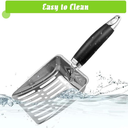 Cat Litter Scoop - Metal Cat Litter Scoop Made of Stainless Steel - Sturdy Mesh Scoop - Mesh Scoop - Easy to Clean - Suitable for Litter Boxes - Light Black.