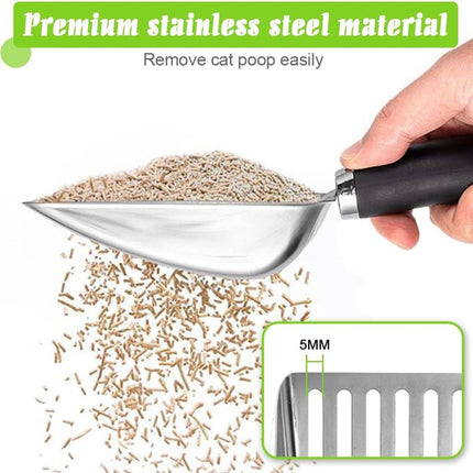 Cat Litter Scoop - Metal Cat Litter Scoop Made of Stainless Steel - Sturdy Mesh Scoop - Mesh Scoop - Easy to Clean - Suitable for Litter Boxes - Light Black.