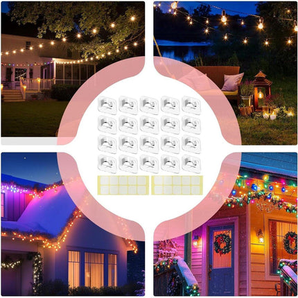 Hooks - Mini Light Clips | Self-Adhesive Lighting Hooks - Cable Holder Organizer - Set of 20 Hooks incl. Adhesive Strip.