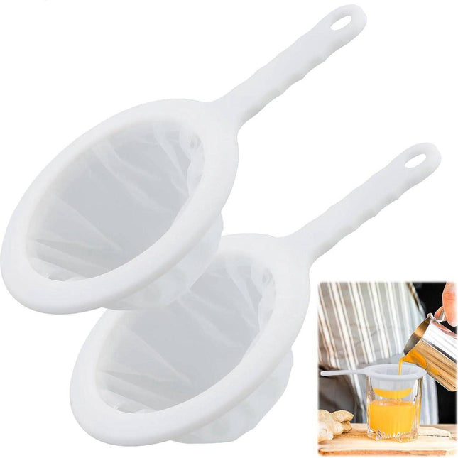 2-Piece Food Strainer - Mesh Sieve - Sieve Filter - Reusable Strainer - for Oil, Coffee, Tea, Juice, Wine (200 Mesh) - White.