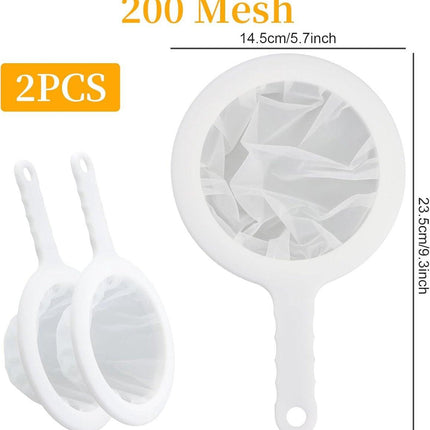 2-Piece Food Strainer - Mesh Sieve - Sieve Filter - Reusable Strainer - for Oil, Coffee, Tea, Juice, Wine (200 Mesh) - White.