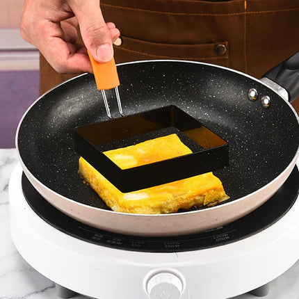 Egg Packaging - Pack of 4 - Egg Packaging - Square Egg Packaging - Non-stick Stainless Steel Square Shape - Square Omelette Mold - With Silicone Insulated Handle - 10x8cm.