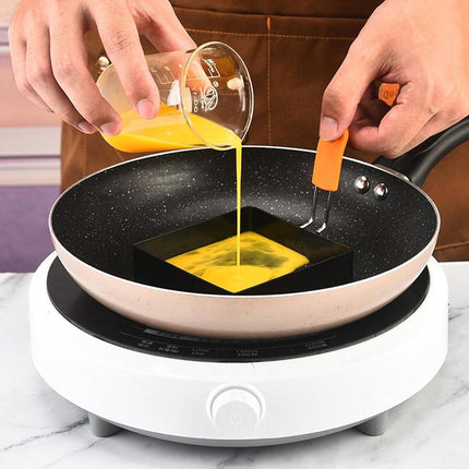 Egg Packaging - Pack of 4 - Egg Packaging - Square Egg Packaging - Non-stick Stainless Steel Square Shape - Square Omelette Mold - With Silicone Insulated Handle - 10x8cm.