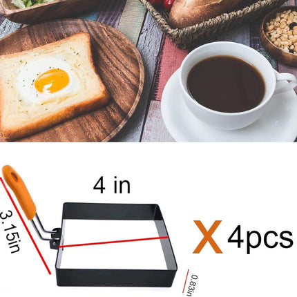 Egg Packaging - Pack of 4 - Egg Packaging - Square Egg Packaging - Non-stick Stainless Steel Square Shape - Square Omelette Mold - With Silicone Insulated Handle - 10x8cm.