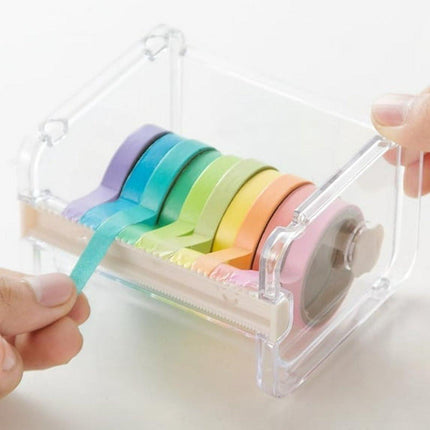 Transparent, visible packaging tape dispenser - holder for cutting tape - organizer, holder for desk and office tape - holder for self-adhesive roll tape dispenser - storage tape, cutting tape - adhesives and fasteners.