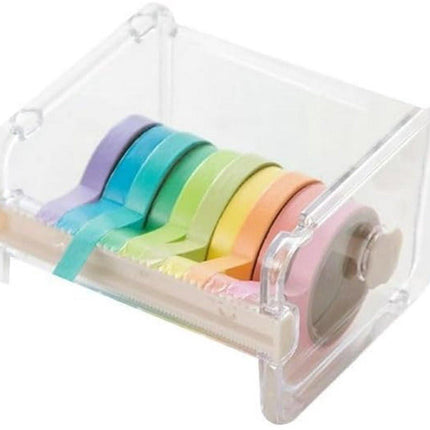 Transparent, visible packaging tape dispenser - holder for cutting tape - organizer, holder for desk and office tape - holder for self-adhesive roll tape dispenser - storage tape, cutting tape - adhesives and fasteners.