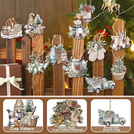 Christmas tree decorations (12 pieces) - Indoor Christmas decorations - Wooden Christmas tree decorations - Snowman - Sleigh - Reindeer set - Christmas decorations - Christmas decorations - Style A.