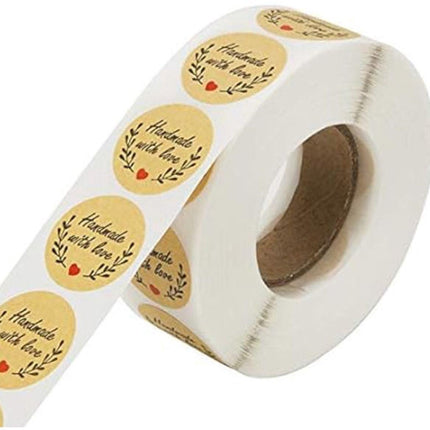 Sticker Labels - 500 sheets/roll - Round handmade heart-shaped kraft paper labels - Self-adhesive baking labels - Decorative labels - Sealing stickers - Gift stickers.